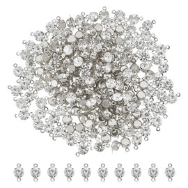 SUPERFINDINGS 200Pcs Cubic Zirconia Connector Charms Silver Rhinestones Bracelet Necklace Connector Brass Cubic Zirconia Links Round Crystal Diamond Round Charming Connectors for Jewelry Making