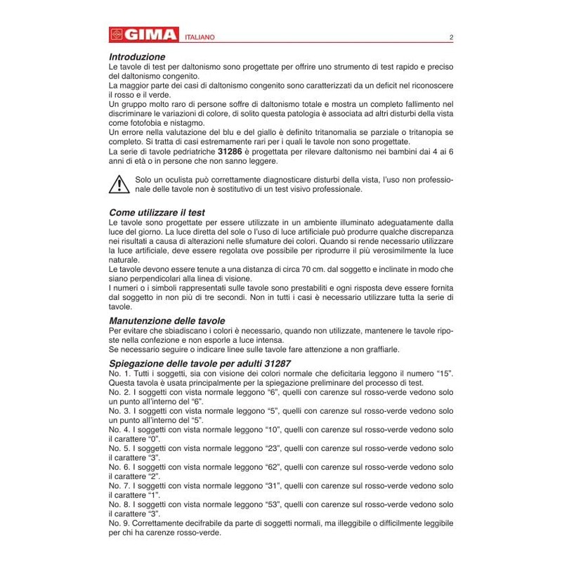 GIMA 31286 Pediatric Daltonism Test, 10 Tables.