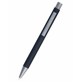 Online 21730/3D Soft Metal Ballpoint Pen, Aluminium Retractable Ballpoint Pen, Interchangeable Large Capacity Refill, Ink Colour Black, Pure Black with Soft Touch Feeling, Metal Clip Light Grey, Pack