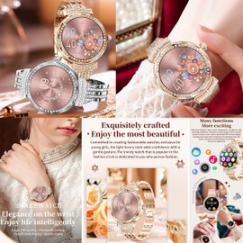 ZPIMY 1.32" AMOLED Smart Watch for Women(Make/Answer Call), 2024 New 5ATM Waterproof Womens Smartwatches, Fitness Tracker Smartwatch for Android iPhones, Digital Watches Step Counter, 3 Straps (Gold)