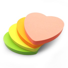 Pack of 400 Neon Heart Shaped Removable Sticky Notes 76x76mm 4 Pads 100 Sheets Blue Pink Green Yellow