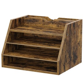 Desk Organizer with File Holder, Wood Paper Organizer Letter Tray with 4 Adjustable Shelves, Desktop File Organizer Literature Document Mail Sorter for Home Office School Supplies Accessories