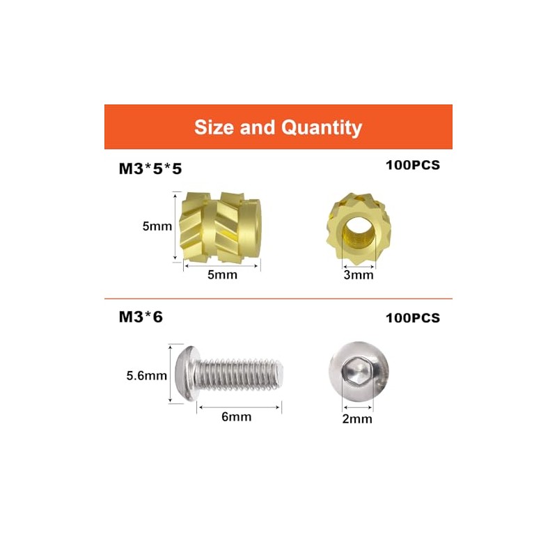 Zuyuee M3 threaded insert, insert nuts and stainless steel screw