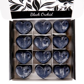 Black Orchid Wax Melts | Strong Scented Wax Melt Gift Set | 12 x 6g Hearts | Hand Made in The UK | Vegan Friendly | Long Lasting Soy Wax Melt Sample Box