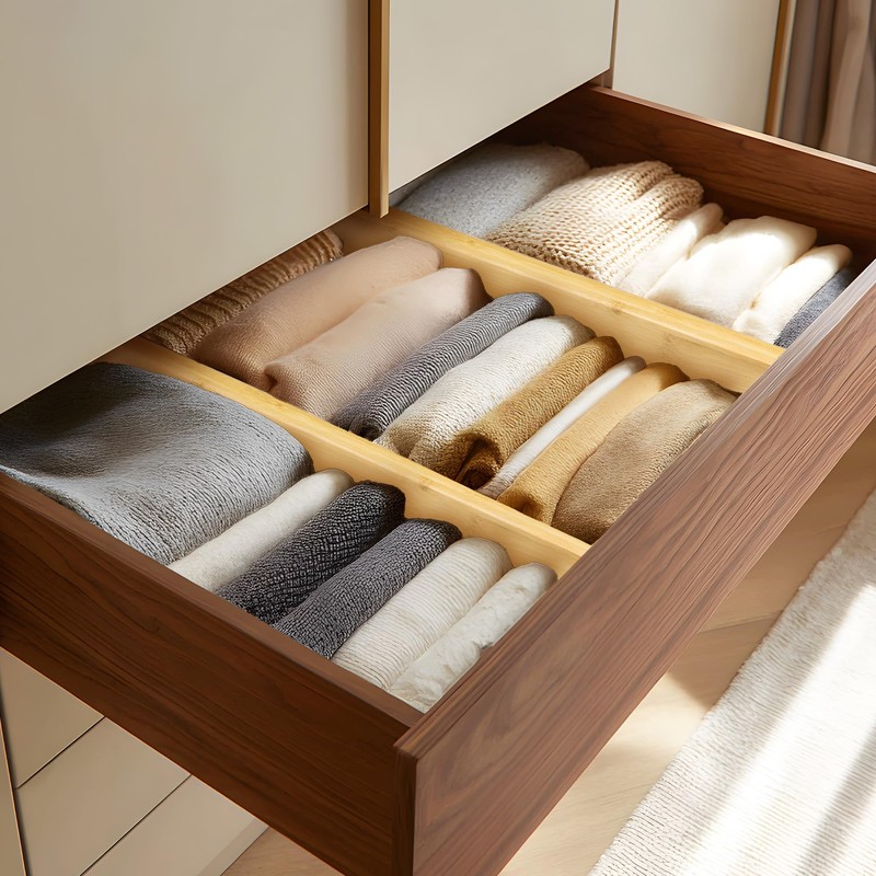 VaeFae 3 Pack Bamboo Drawer Dividers, 4" High Adjustable 16.6"
