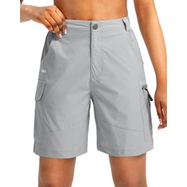 Viodia - Pantalones cortos tipo cargo para mujer, de 7 pulgadas, con bolsillos, secado rápido, ligeros, para golf, casual, verano, Gris claro, X-Large