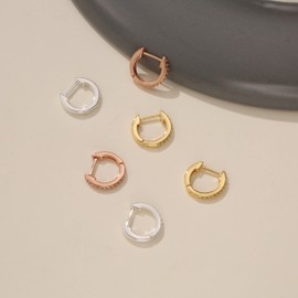 ASCOMY Tiny Cubic Zirconia Huggie Hoop Earrings for Women Rose Gold Plated Minimalist Lightweight Cartilage Cuff Huggie Earrings Dainty Round Hoop Earring for Women Everyday Jewelry