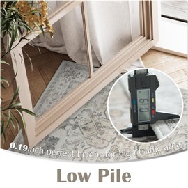 jinchan Hallway Runner Rug 2x10 Machine Washable - Vintage Floral Non-Slip Low-Pile Soft Ultra-Thin Faux Wool Kitchen Rug Distressed Carpet Runner for Farmhouse Bedroom Laundry Room (2x10ft,Taupe)