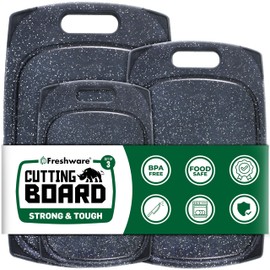 Freshware Plastic Cutting Boards for Kitchen, Cutting Board Set of 3, Juice Grooves with Easy Grip Handle, BPA-Free, Dishwasher Safe, Black Marble