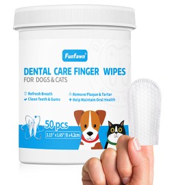 funfawn Dog Teeth Cleaning Finger Wipes - Pet Dental Care Wipes for Dogs & Cats - Freshens Breath - Remove Plaque and Tartar - Disposable Gentle Cleaning & Gum Care Dog Finger Toothbrush - 50 Count