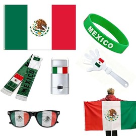Kit de Accesorios de Futbol para Fans de México, Set de 6 Piezas para Fiesta y Eventos Deportivos, Incluye Bufanda, Bandera, Pulsera, Gafas y Accesori