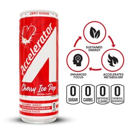 A SHOC Accelerator Cherry Ice Pop Energy Drink, 12 fl oz can