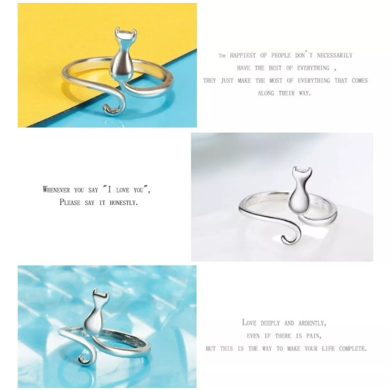 Dtup Anillo Gatito Elegante Plata Gato Regalo Minino Cat Kawaii