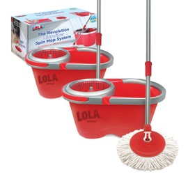 LOLA Revolution Spin Mop & Bucket System, 2 Pack, Braided Mop Head, Durable Alloy Handle, 360 Spinning Action, Great for Any Hard Floor Surface