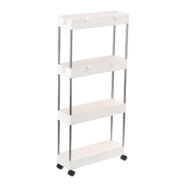 PATIKIL Slim Storage Cart, 4 Tier Mobile Shelving Unit Bathroom Storage Organizer Rolling Utility Cart Storage Slide Cart for Bathroom Office Kitchen, White