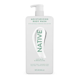 Native Moisturizing Body Wash Contains Naturally Derived Ingredients | For Women & Men, Sulfate, Paraben, & Dye Free Leaving Skin Soft and Hydrated | Lily Milk & White Sage 18 oz