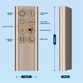 ZWP New Replacement Remote Control Compatible for Dyson DP04 TP04 TP06 TP07 TP7A TP09 Pure Humidify+Cool Cryptomic Fan（Gold）