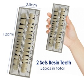 56 Pcs False Teeth Fake Teeth 2 Sets Synthetic Resin Dental Tooth, Upper Lower Denture Tooth, Party Horror Prop Makeup DIY Replacement, 22 A2