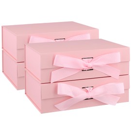 MOUYAT 4 PCS Gift Box Pink, 23×17×7cm, Magnetic Gift Boxes with Lids and Ribbon, Fold Gift Box for Presents, Christmas, Birthday, Party, Wedding