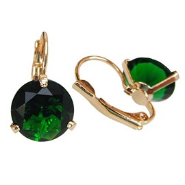 Navachi - Base Metal 18K Gold Plated Round Cut Green Zirconium Oxide, Stone, Cubic Zirconia