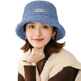 ITODA Winter Hat Women's Fishing Hat Winter Knitted Hat Girls Winter Hat Warm Bucket Hat Windproof Women's Hat Knitted Wool Hat Soft Leisure Hat Plain Women's Hat Plush Fishing Hat Outdoor Leisure