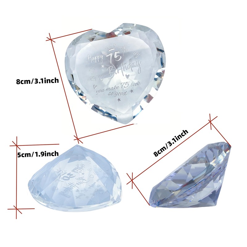 WOSHIDEFA 75th Birthday Gift for Women: Crystal Heart Keepsake Paperweight