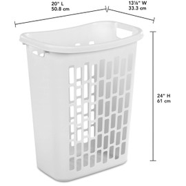 Sterilite Rectangular Open Laundry Hamper, Tall and Slim Plastic Hamper with Handles for Carrying Clothes to and from the Laundry Room, White, 6-Pack