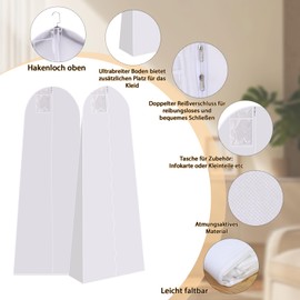Xialvyu Wedding Dresses Garment Bag 180 cm - Breathable Dustproof Protective Cover with Zip for Wedding Dresses, Bridal Wear, Evening Dresses, Long Coats (White)