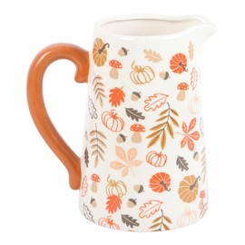 Rustic Autumn Ceramic Flower Jug: Seasonal Decor with Leaf and Pumpkin Design - Perfect for Harvest Themes - Enhance Your Autumn Blooms!