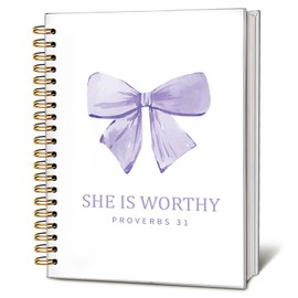 LIANHW Coquette Purple Bow Spiral Bible Notebook for Note Taking, She is Worthy Christian Notebook for Women, Aesthetic Preppy Bible Study Journal, Christian Hardcover Notebook 5.5 x 8.3
