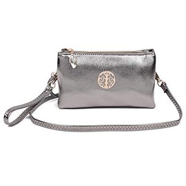Womens Small Clutch Bags with Wristlet and Long Adjustable Strap (Dark Silver)