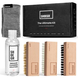 SHOEGR Unisex-Adult Ultimate Shoe Cleaning Kit Suitable For Sneaker, Nubuck, Canvas, Trainers, Multi-Material & Suede Shoe Care Kit-Cleaning Solution, Brushes & Microfiber Towel Shoe Cleaner Black