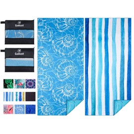 2 Pack Lightweight Thin Beach Towel Oversized Big Extra Large Microfiber Sand Free Towels for Adult Quick Dry Travel Camping Beach Accessories Vacation Essential Gift Blue Shell Stripe 180 * 80CM