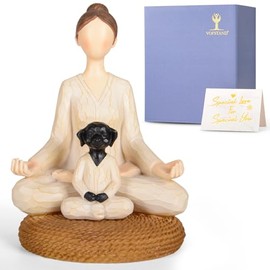 Vofstand Yoga Meditation Statue Gifts for Women - Mini Yoga Girl with Cat Dog Figurines Gift for Office Cute Relaxation Gifts for Yoga Lovers & Cat Dog Lover Resin Yoga Figurine Decor Table Ornament