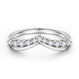 MOOSEA Moissanite Contour Rings for Women, D Color VVS1 Clarity Lab Created Rings 14K White Gold Vermeil Unique Moissanite Wedding Band for Women Mom Wife Anniversary Rings Gifts