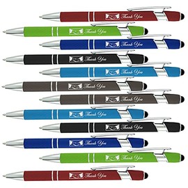 Engraved"Thank You" Stylus Gift Pens -Capacitive Styli pen with Soft Rubberized Grip-compatible with most touch screen Devices-Assorted Colors-pen and stylus combo, 12 Pack