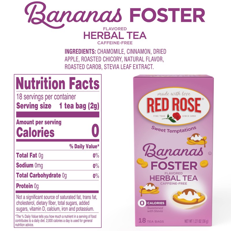 Red Rose Sweet Temptations Dessert Tea Bananas Foster, Zero Carbs,
