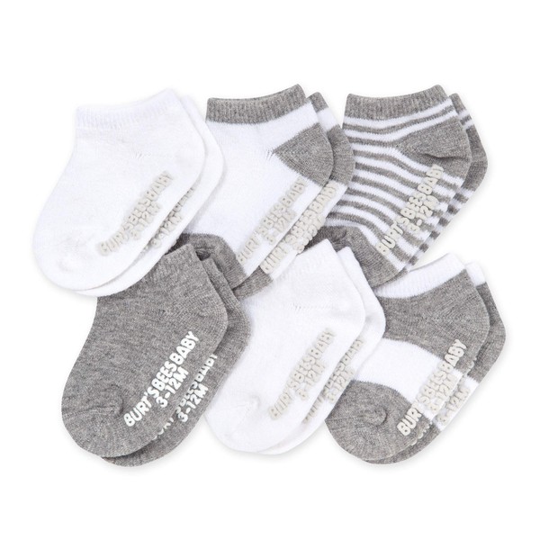 Burt's Bees Baby baby boys Socks, 6-pack Ankle With Non-slip Grips, Made With Organic Cotton Casual Sock, Heather Grey Multi, 3-12 Months US