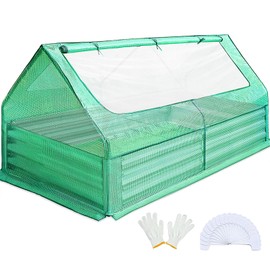 Quictent 6x3x1ft Galvanized Raised Garden Bed with Cover Metal Planter Bottomless Box w/ 2 Large Screen Windows Mini Greenhouse 20pcs T-Tags 1 Pair Gloves Outdoor Growing Vegetables (Green)