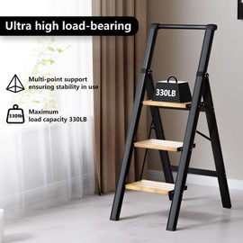 Step Ladder 3 Step Folding, Sturdy 330 Lbs SmallStepStool for Adults, Closet Step Stool with Anti-SlipWidePedals, Portable Folding for Home Kitchen Office