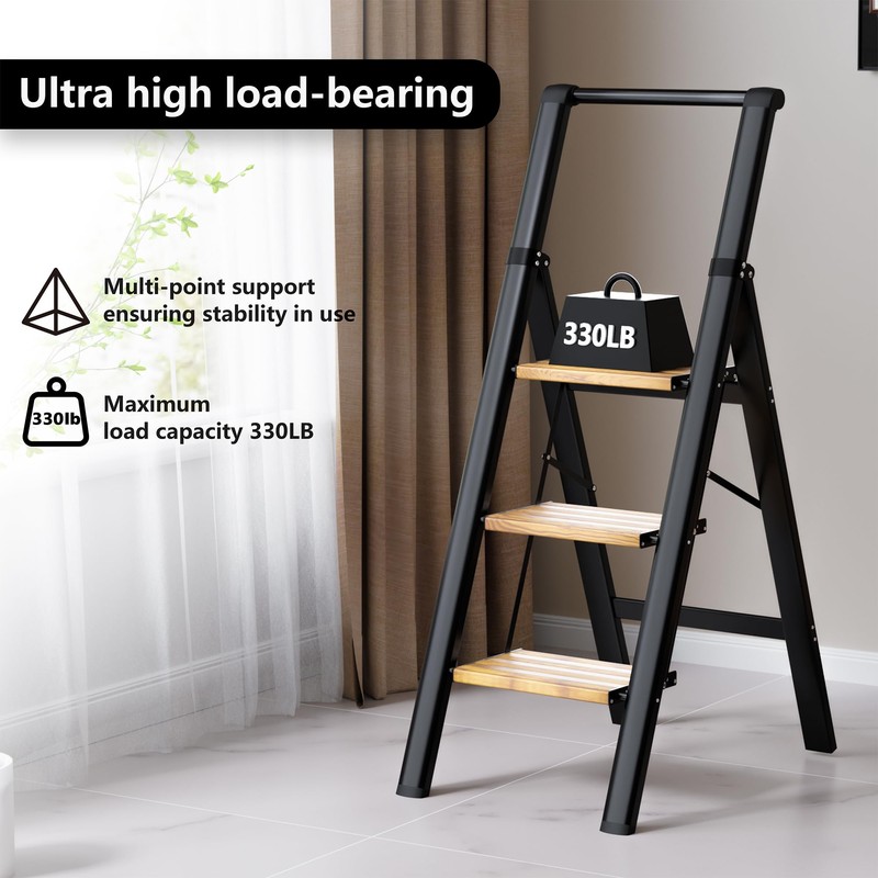 Step Ladder 3 Step Folding, Sturdy 330 Lbs SmallStepStool for