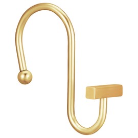 Gold Shower Curtain Hooks, Modern Decorative Shower Curtain Rings for Bathroom, CHICTIE Brass Metal Rustproof Shower Hooks Hangers for Shower Curtain Rod, Square T Bar Shape Set of 12