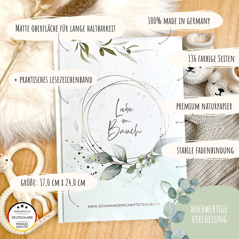 MeinBaby123® Pregnancy Diary High-Quality Gold-Plated Diary Pregnancy Gift Pregnancy Diary