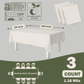 JENCENBIO Rectangular Tablecloths, 150x270cm, 3 Counts, Compostable, Disposable, Starch, White for Outdoor, Party, Picnic, Wedding