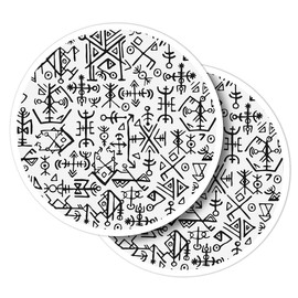 Vinyl Round Stickers (Set of 2) 10cm - BW - Icelandic Viking Symbols for Laptops, Tablets, Luggage, Scrap Booking, Fridges #38453
