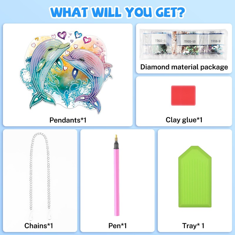 Bowetile Dolphin Diamond Art Hanging Kits for Adults with Chain,