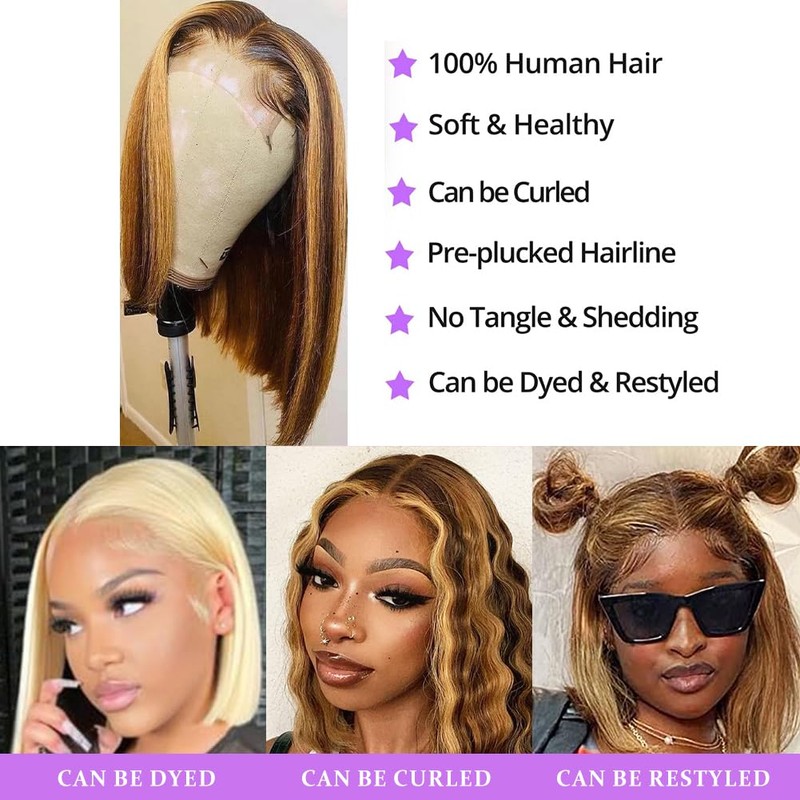 Highlight Ombre Bob Wig Human Hair 13 x 4 Bob