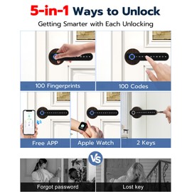 Eseesmart Smart Door Lock - Fingerabdruck-Türschloss mit Griff, 5-in-1 Smart Lock mit Tastatur Fingerabdruck Bluetooth APP Schlüssel, Digitales elektronisches Türschloss für Home Office Schlafzimmer
