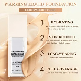 Foundation Colour Changing, Changing Foundation with SPF 15, Evens Skin Tone, Long-Lasting Make-Up, Create a Natural Effect, 35 ml