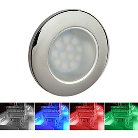 Wave One Marine | RGBW 3" Internal Driver LED Courtesy Flush Mount Boat Light | RV Accent | Interior Exterior Deck Transom Cockpit T Top | Waterproof IP67 (Stainless Bezel)